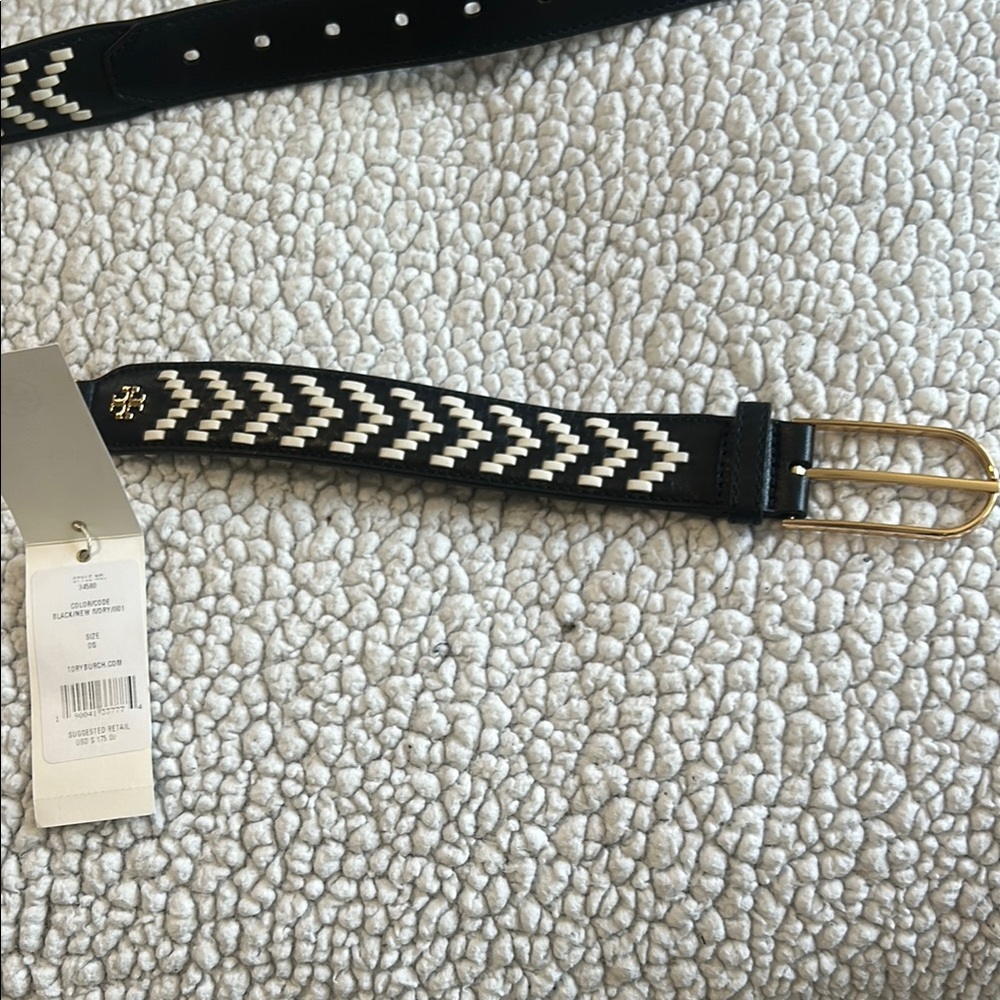 Tory Burch Black and White Chevron Belt